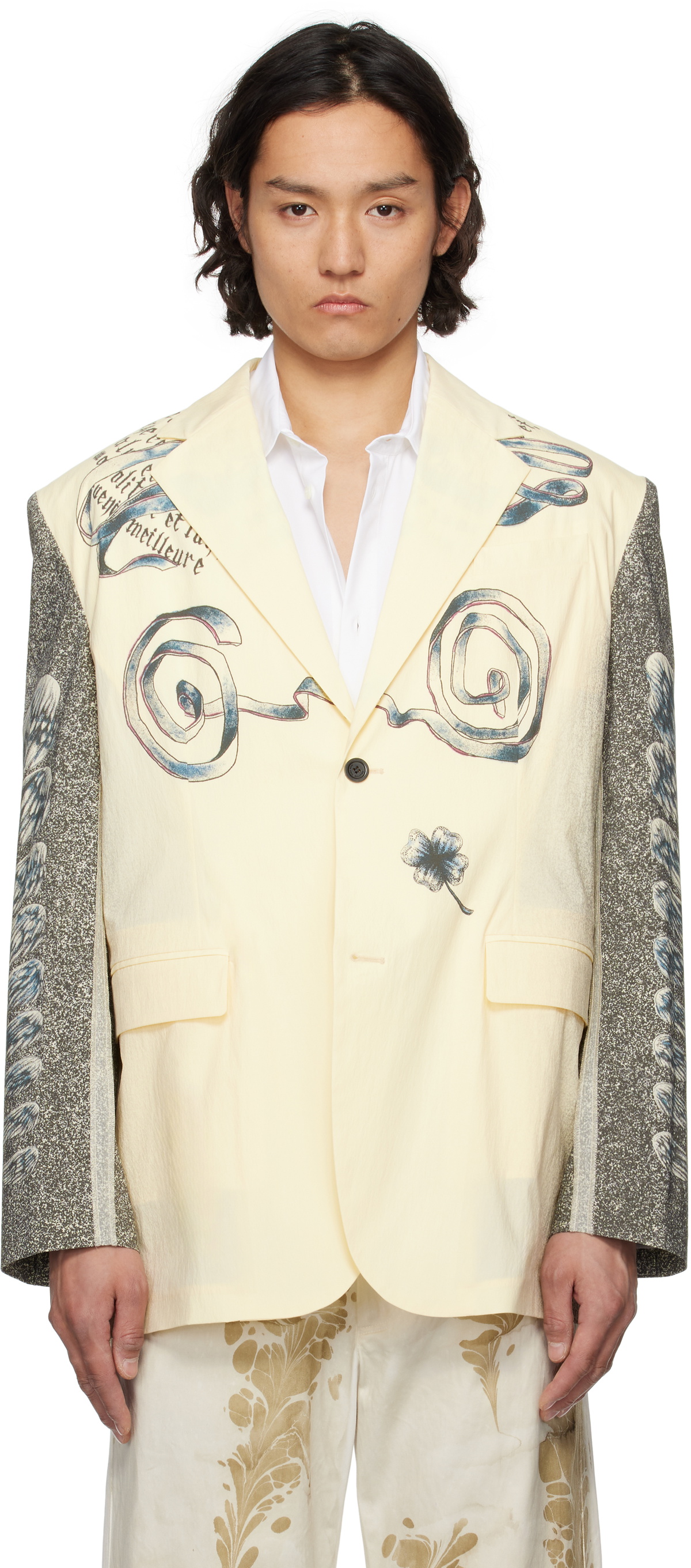 Jean Paul Gaultier Beige 'The Multi-Tattoo Suit Jacket' Blazer