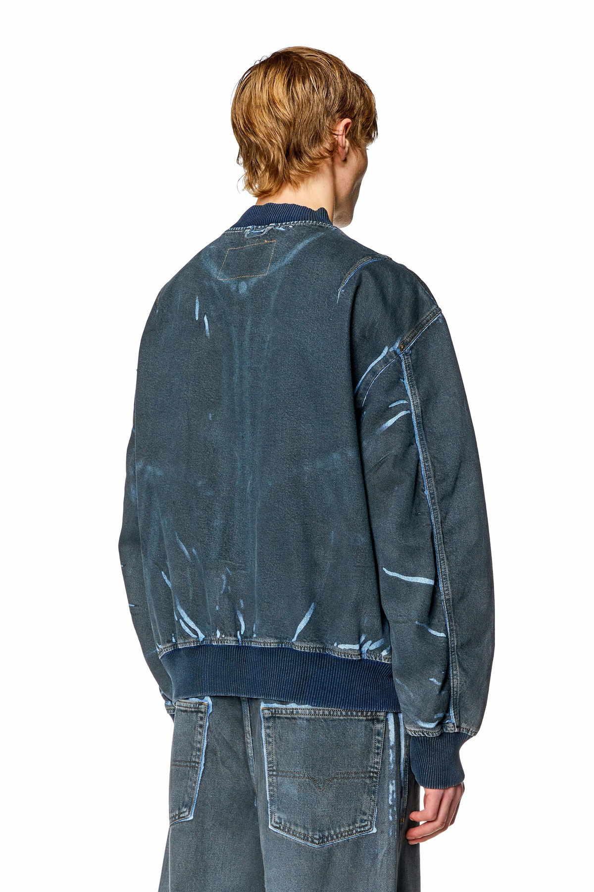 Diesel Bomber jacket in used-effect coated denim - Denim Jackets Mens in Blue