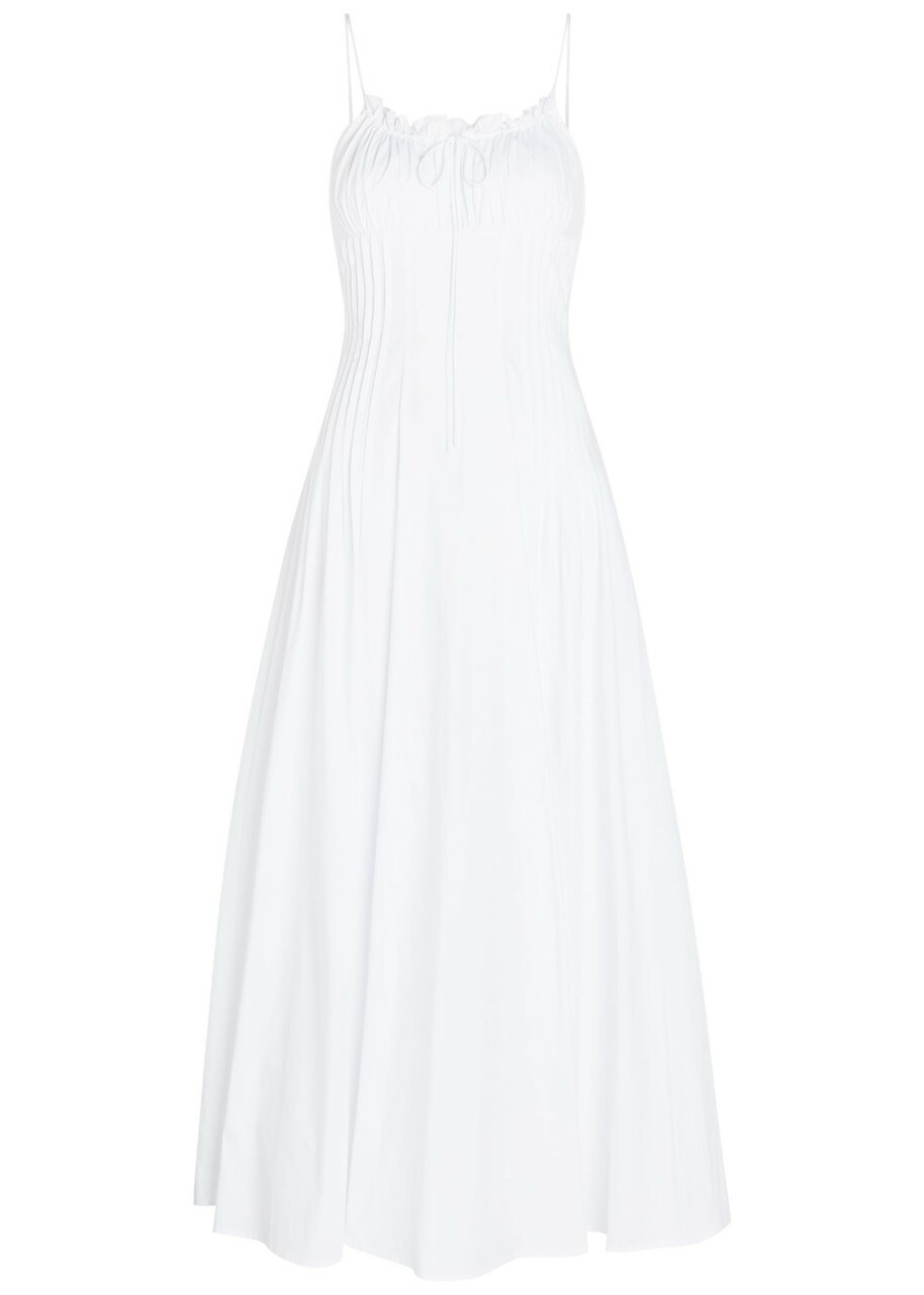 Staud Margi Pintuck Stretch-cotton Midi Dress White