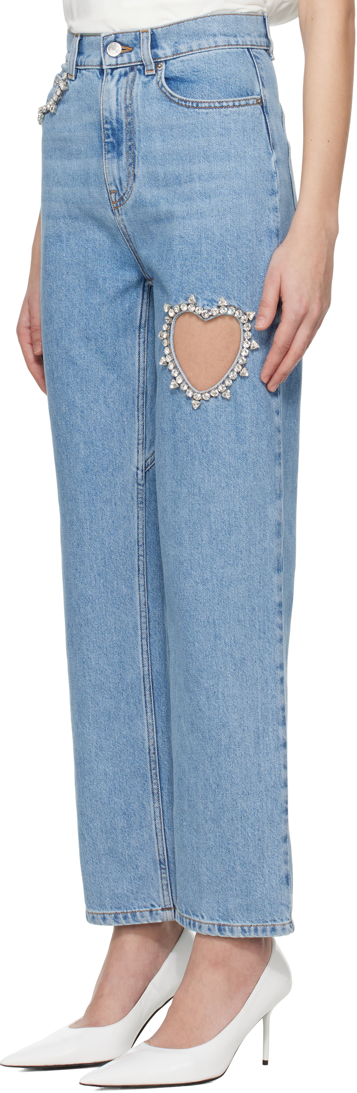 AREA Blue Crystal Heart Jeans