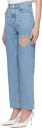 AREA Blue Crystal Heart Jeans