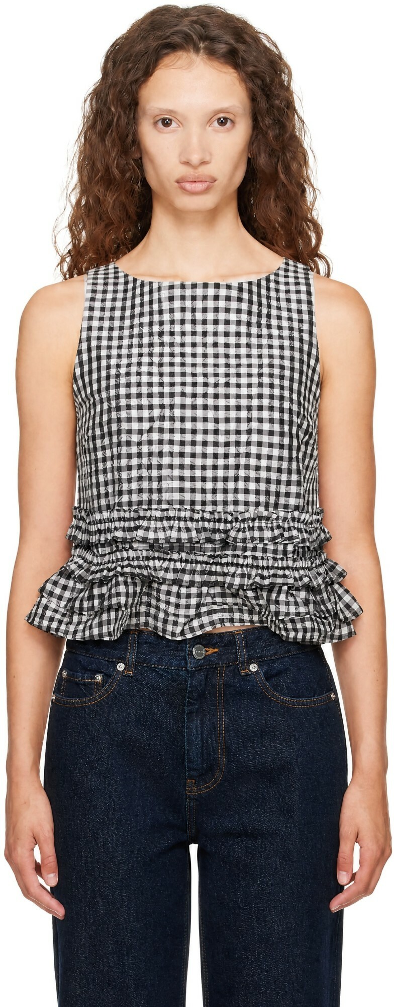 GANNI Black & White Check Open Back Top