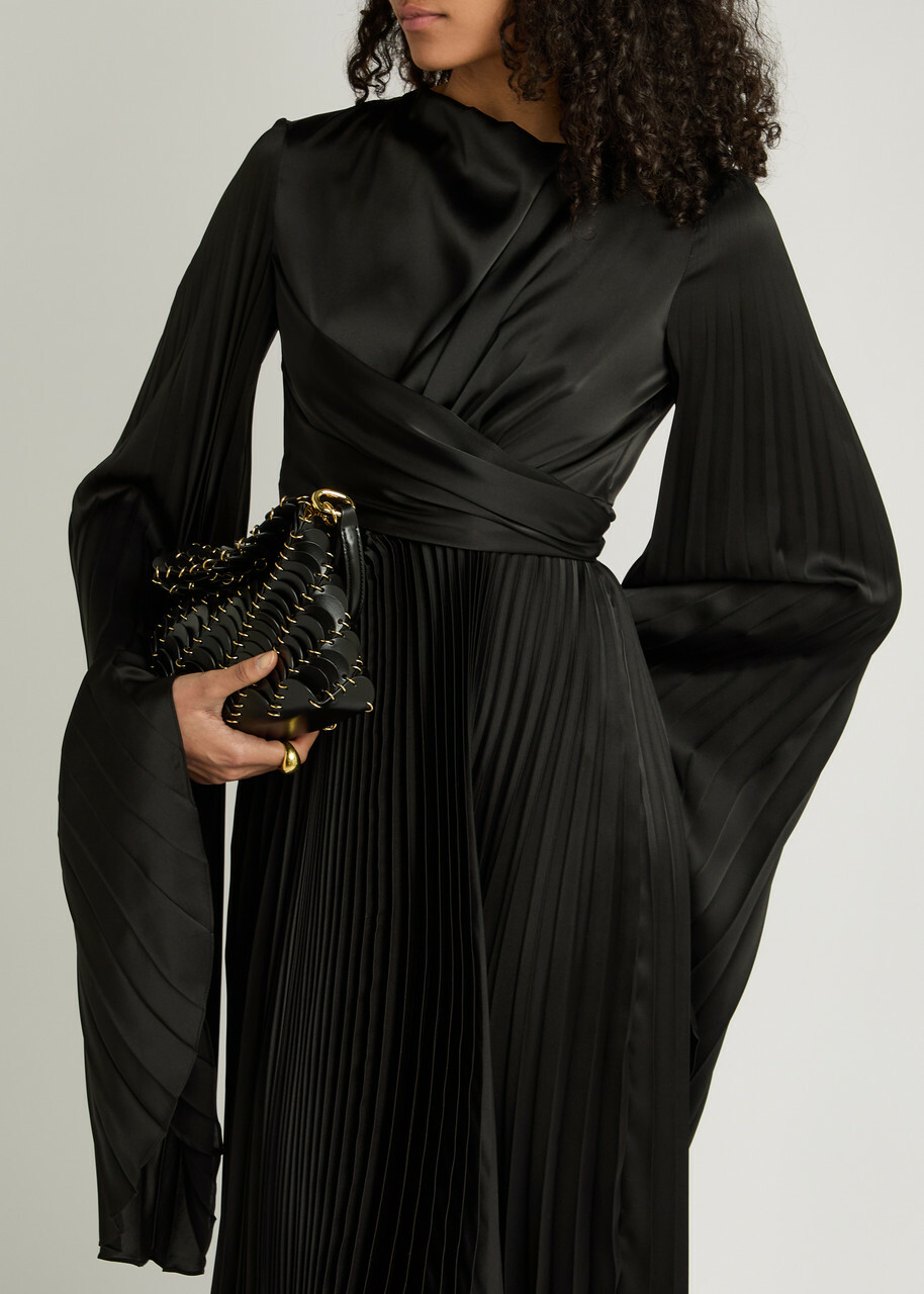 A.W.A.K.E Mode Pleated Wrap-effect Satin Midi Dress Black