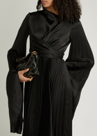 A.W.A.K.E Mode Pleated Wrap-effect Satin Midi Dress Black