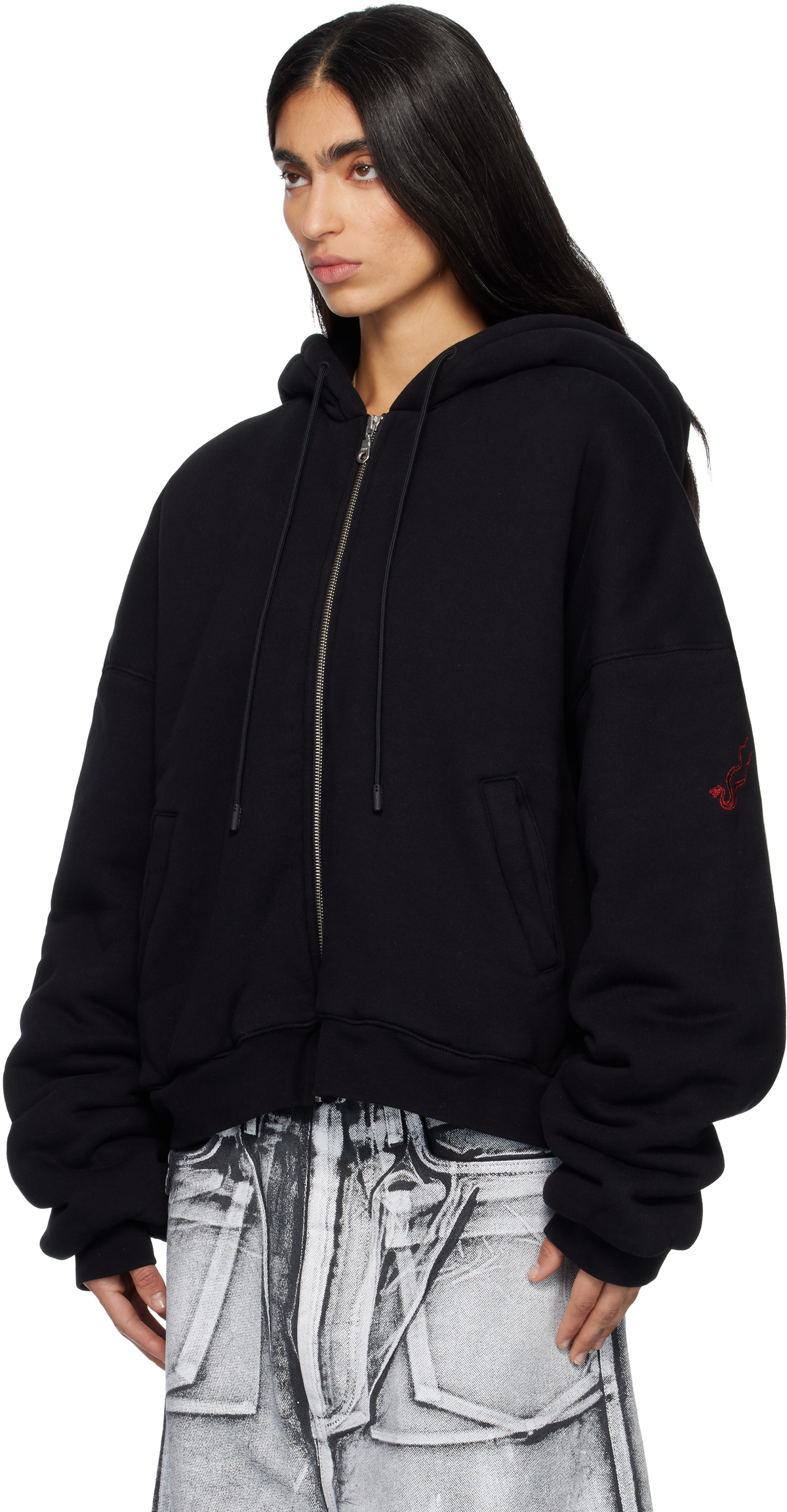 LU'U DAN SSENSE Exclusive Black Wadded Hoodie