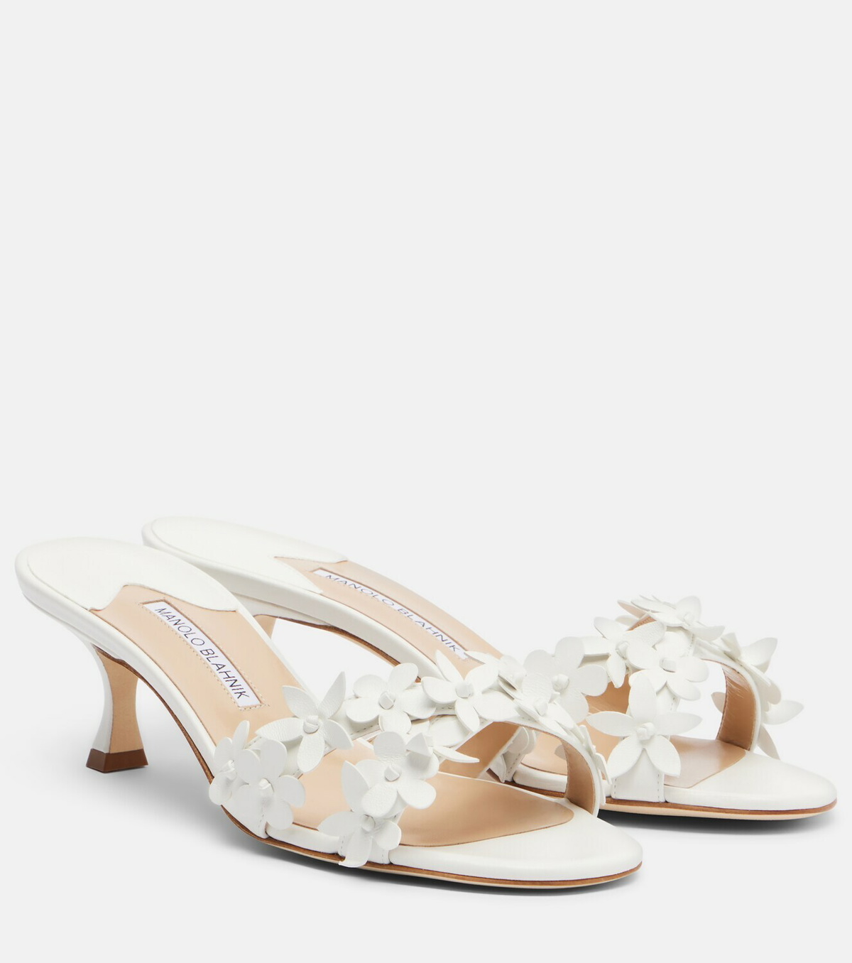 Manolo Blahnik Anistarona floral-appliqué leather mules