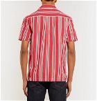 Mr P. - Camp-Collar Striped Cotton and Linen-Blend Shirt - Red