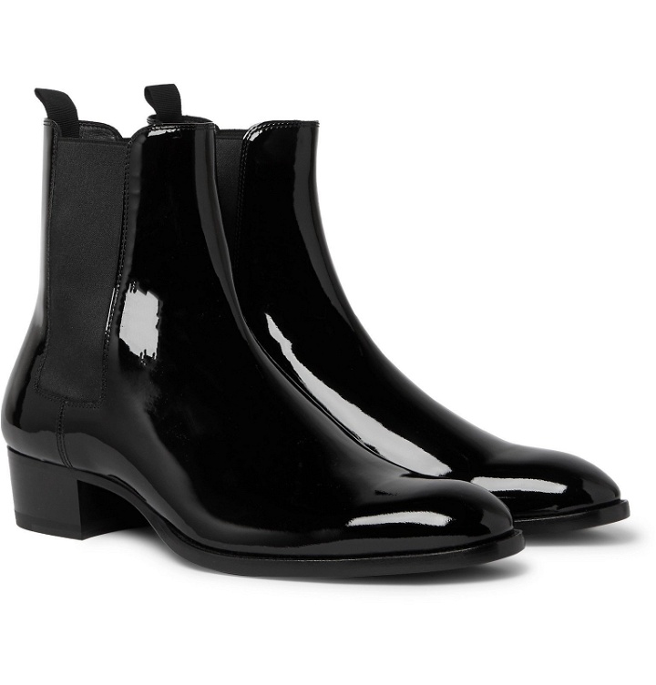Photo: SAINT LAURENT - Wyatt Patent-Leather Chelsea Boots - Black