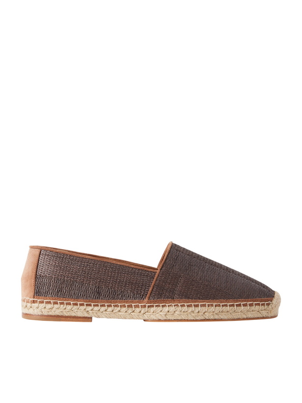 Photo: Brunello Cucinelli - Leather-Trimmed Woven Raffia Espadrilles - Brown