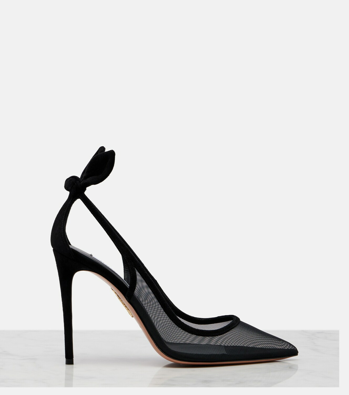 Aquazzura Bow Tie suede-trimmed mesh pumps