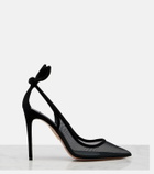 Aquazzura Bow Tie suede-trimmed mesh pumps