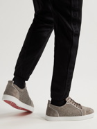Christian Louboutin - Rantulow Plume Studded Leather-Trimmed Suede Sneakers - Gray