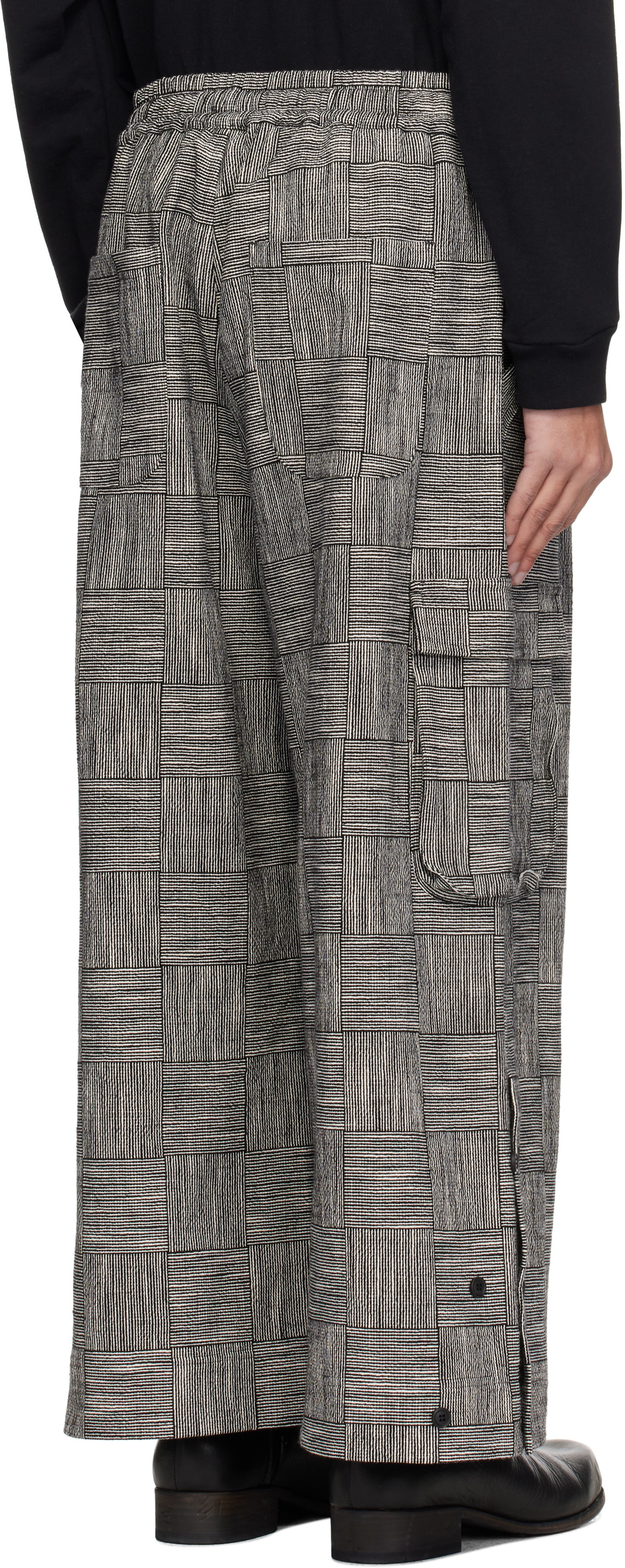 Jan-Jan Van Essche Black & White O-Project Block Stripe Cloth Easy Cargo Pants