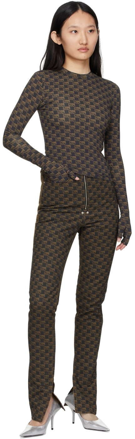 BONBOM Brown Monogram Slit Bottom Jeans