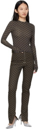 BONBOM Brown Monogram Slit Bottom Jeans