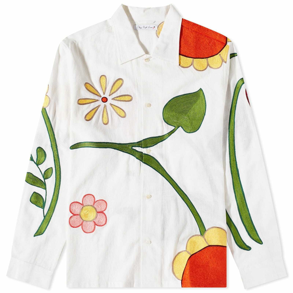 sky high farm 刺繍シャツ　11747391 Sky High Farm Men's Embroidered Overshirt in White Sky High Farm