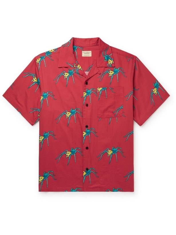 Photo: NUDIE JEANS - Aron Spiders Convertible-Collar Printed Organic Cotton Shirt - Red
