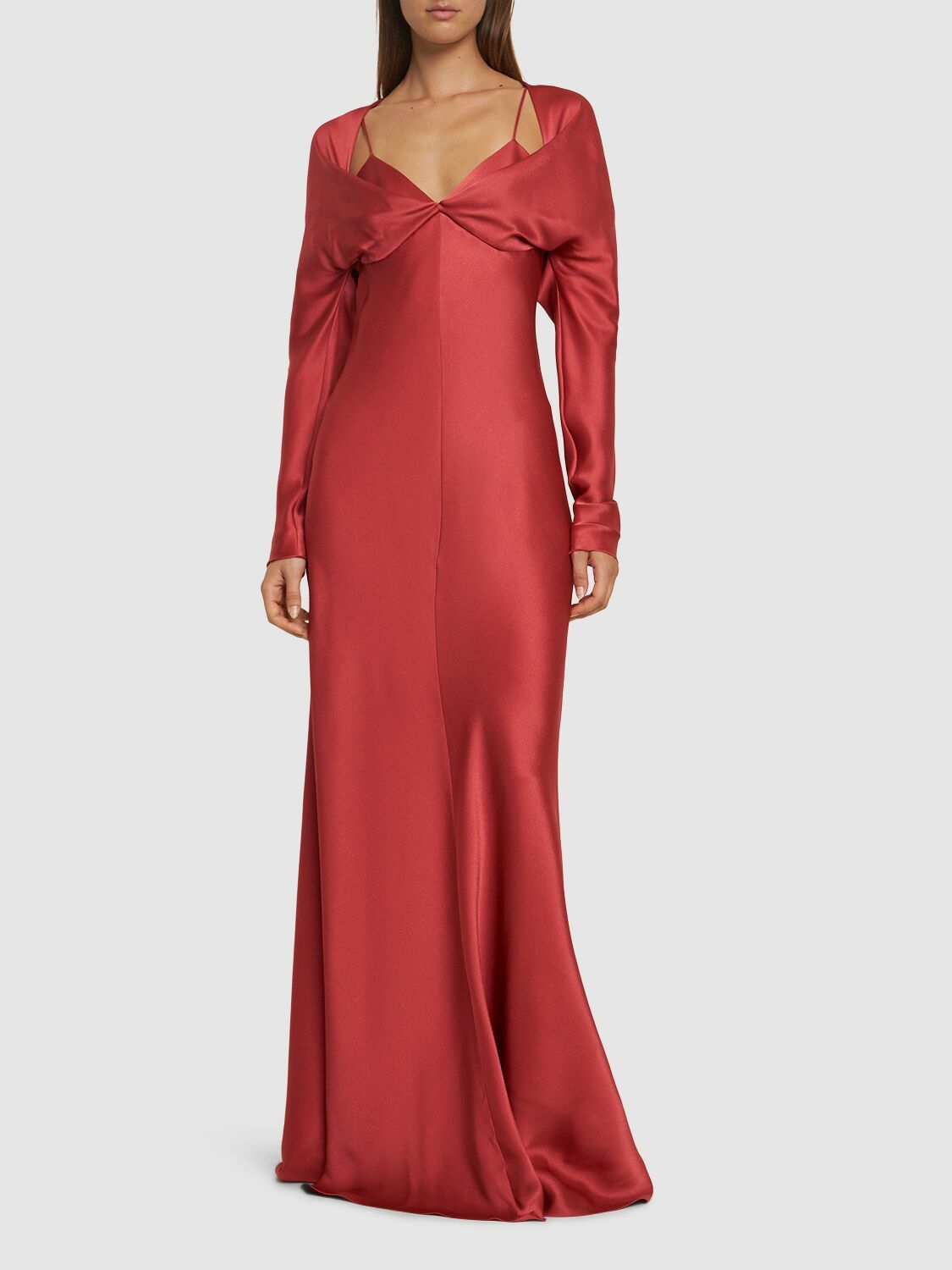 ALBERTA FERRETTI Draped Satin Long Dress Alberta Ferretti