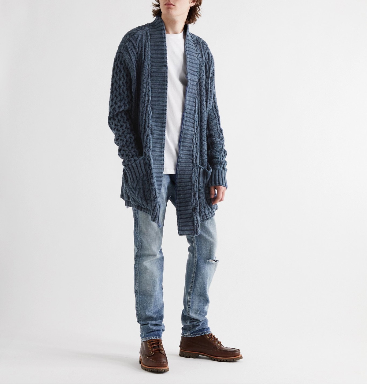 Greg Lauren - Cable-Knit Cotton Cardigan - Blue Greg Lauren
