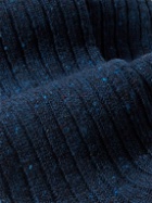 Corgi - Striped Ribbed Donegal Merino Wool-Blend Socks - Blue