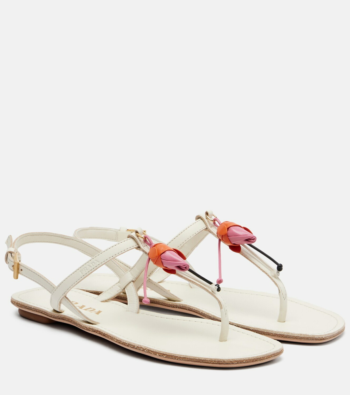 Prada Floral-appliqué leather thong sandals