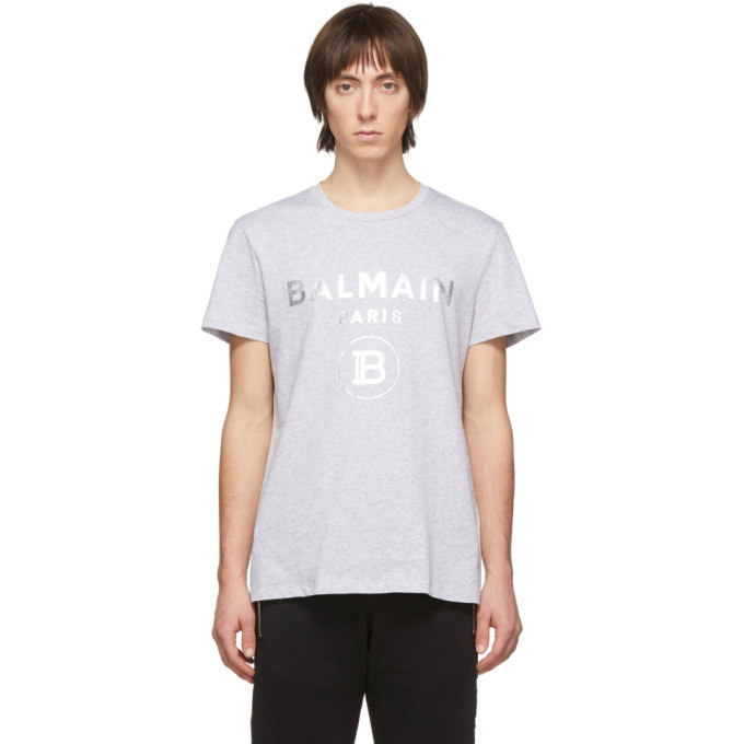 Photo: Balmain Grey and Silver Logo T-Shirt