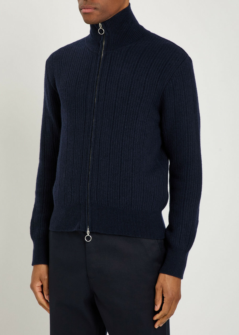 Oliver Spencer Overton Ribbed Merino Wool Cardigan Navy