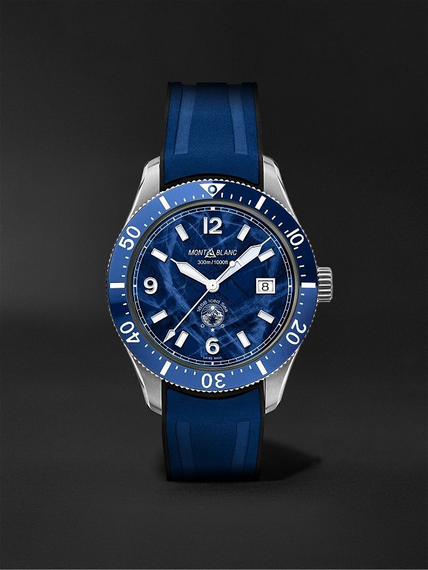 Photo: Montblanc - 1858 Iced Sea Automatic 41mm Stainless Steel and Rubber Watch, Ref. No. 129370
