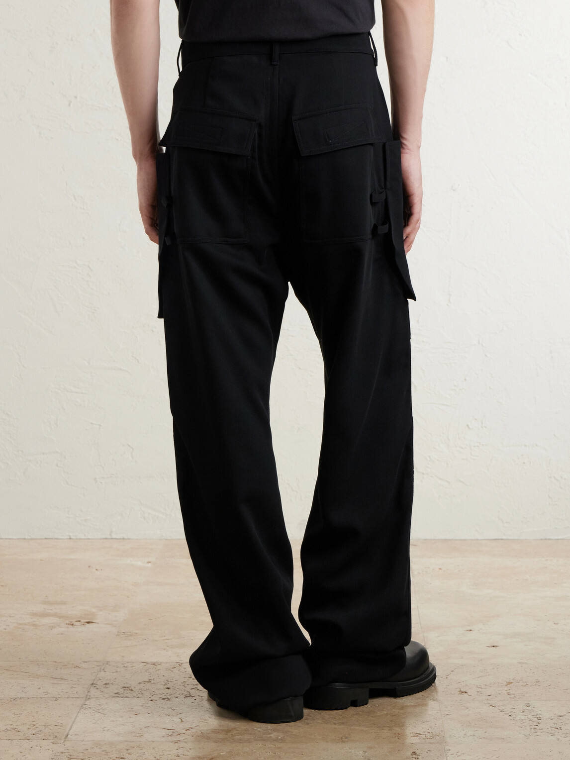 Rick Owens - Stefan Flared Grain De Poudre Wool Cargo Trousers - Black