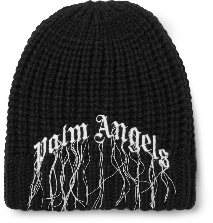 Photo: Palm Angels - Logo-Embroidered Ribbed Wool Beanie - Black
