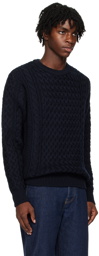 Sunspel Navy Cable Knit Sweater