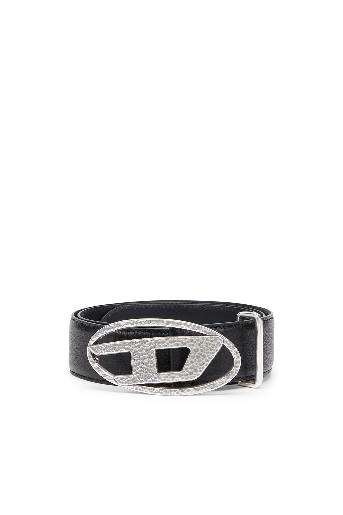 Diesel 4cm leather belt with hammered Oval D buckle - Belts - Unisex - Black