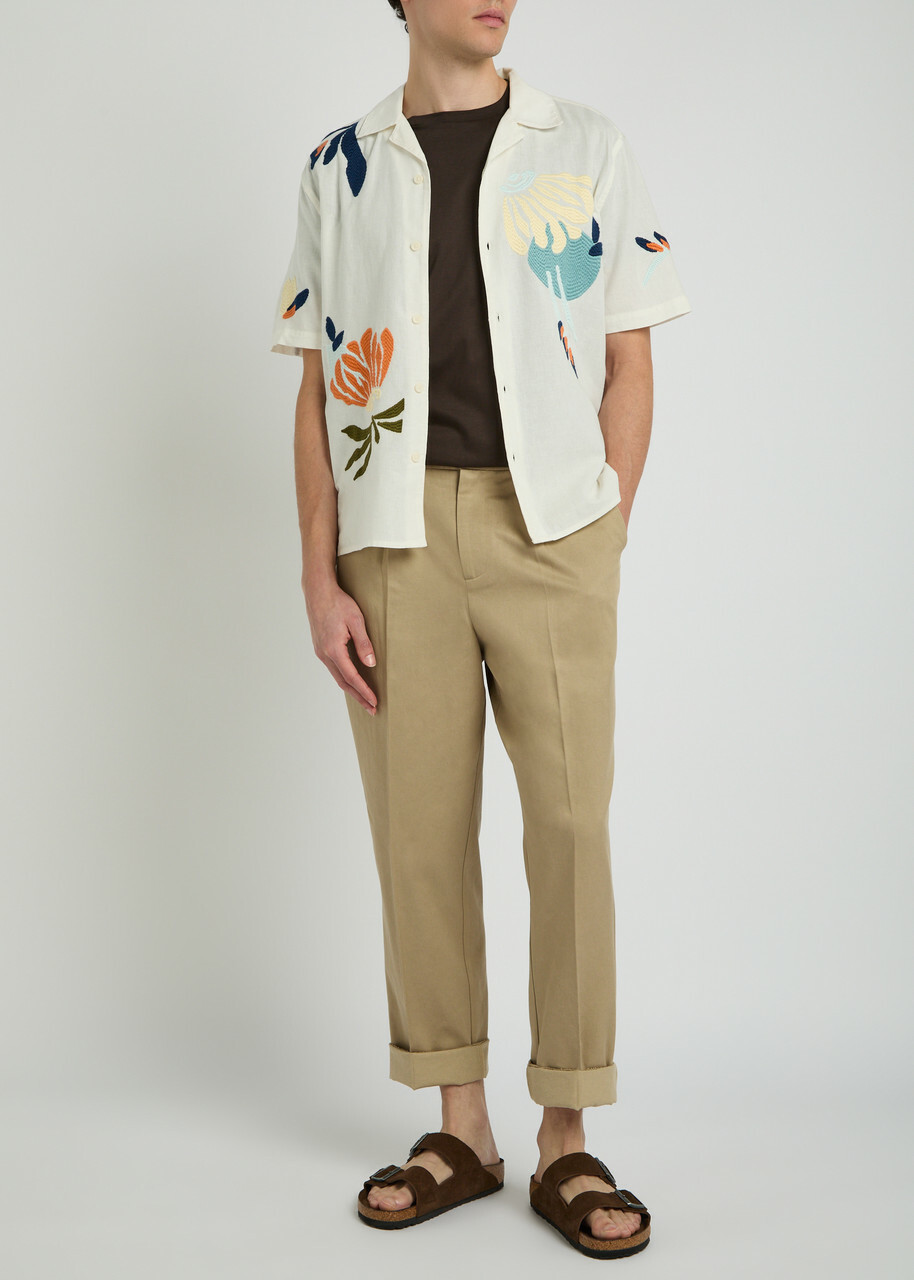 Wax London Didcot Embroidered Cotton and Linen-blend Shirt Multicoloured 1