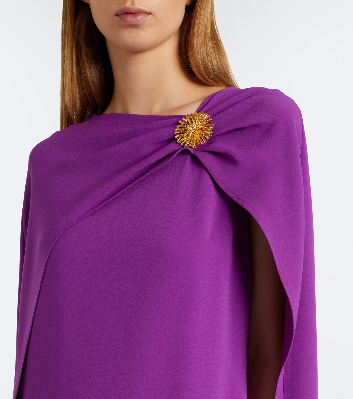 Oscar de la Renta Embellished caped silk-blend georgette gown