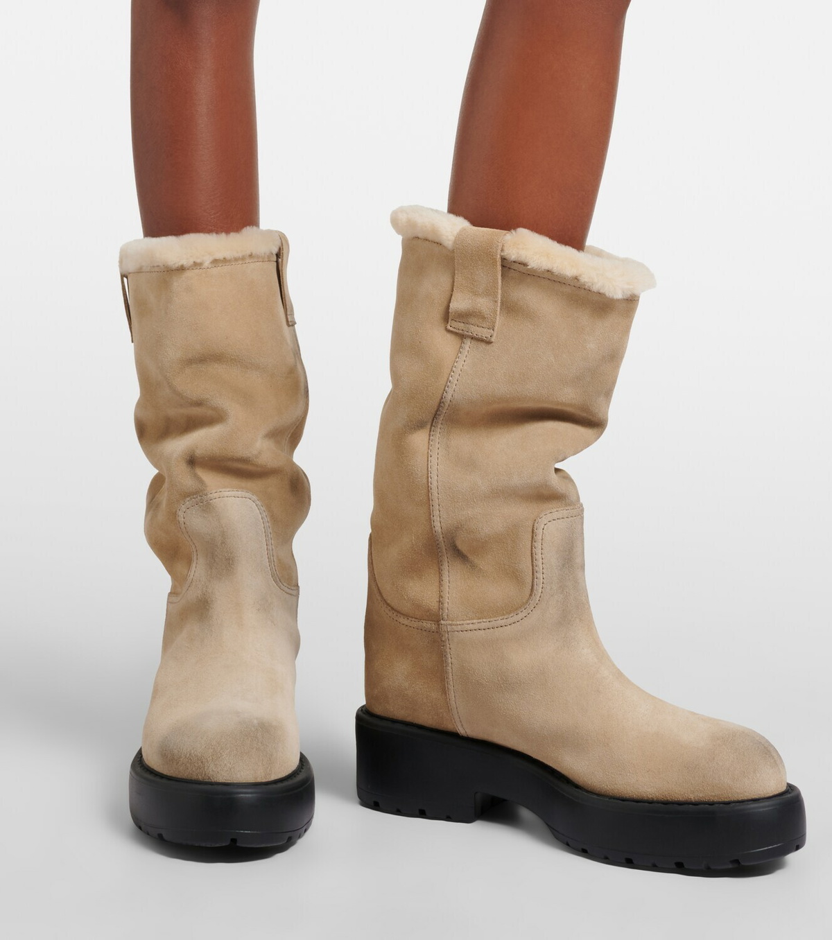 Miu Miu Shearling-lined suede knee-high boots