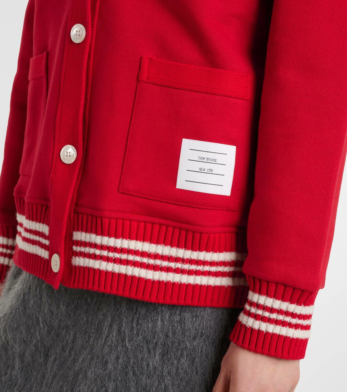 Thom Browne 4-Bar bouclé-trimmed cotton cardigan