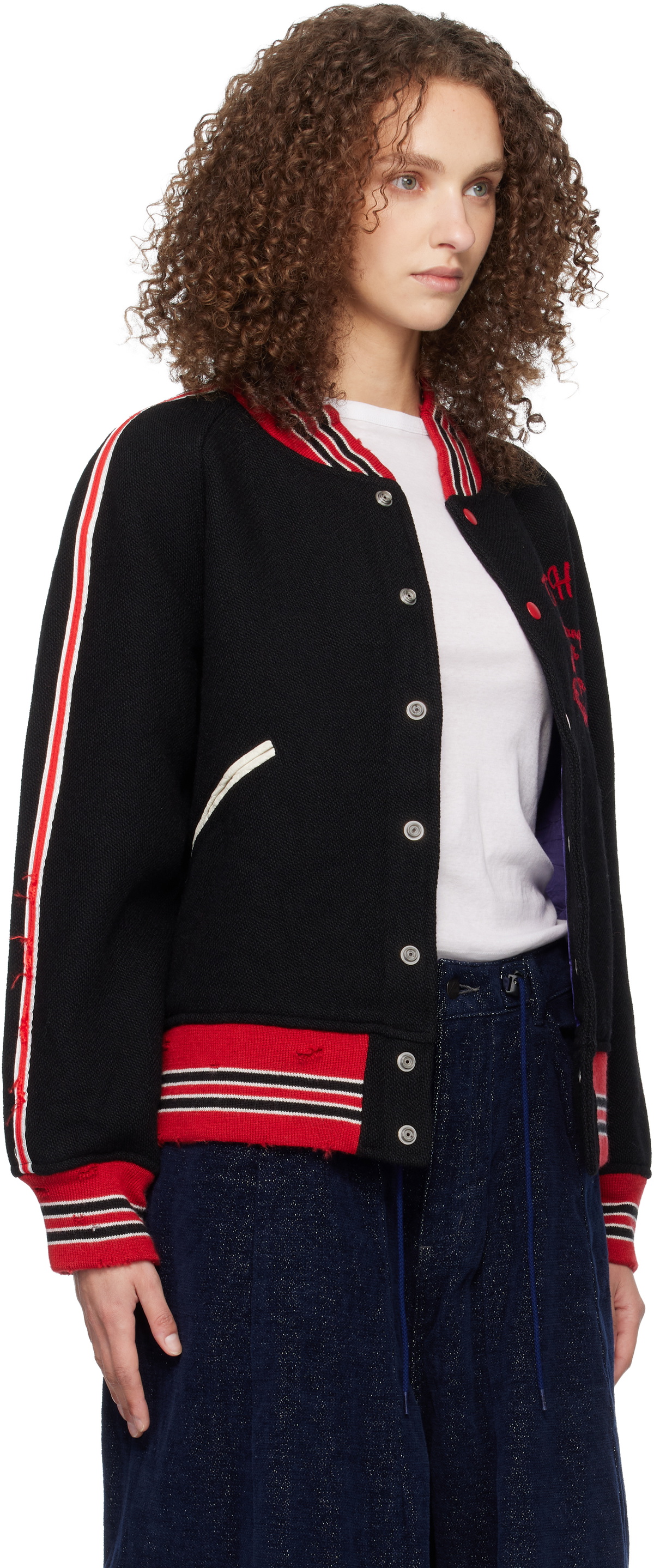 NEEDLES Black Deconstructed Letter Bomber Jacket