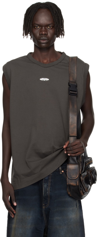 Photo: VETEMENTS Brown Oval Logo Jersey Tank Top