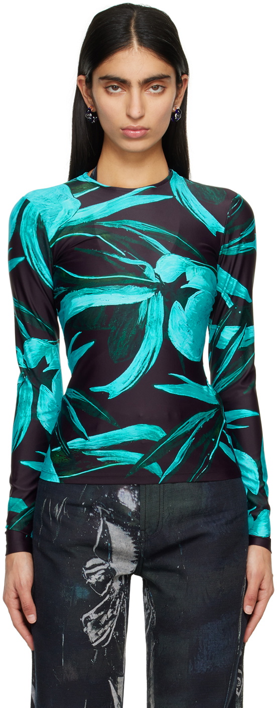 Louisa Ballou Black & Blue Printed Long Sleeve T-Shirt