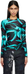 Louisa Ballou Black & Blue Printed Long Sleeve T-Shirt