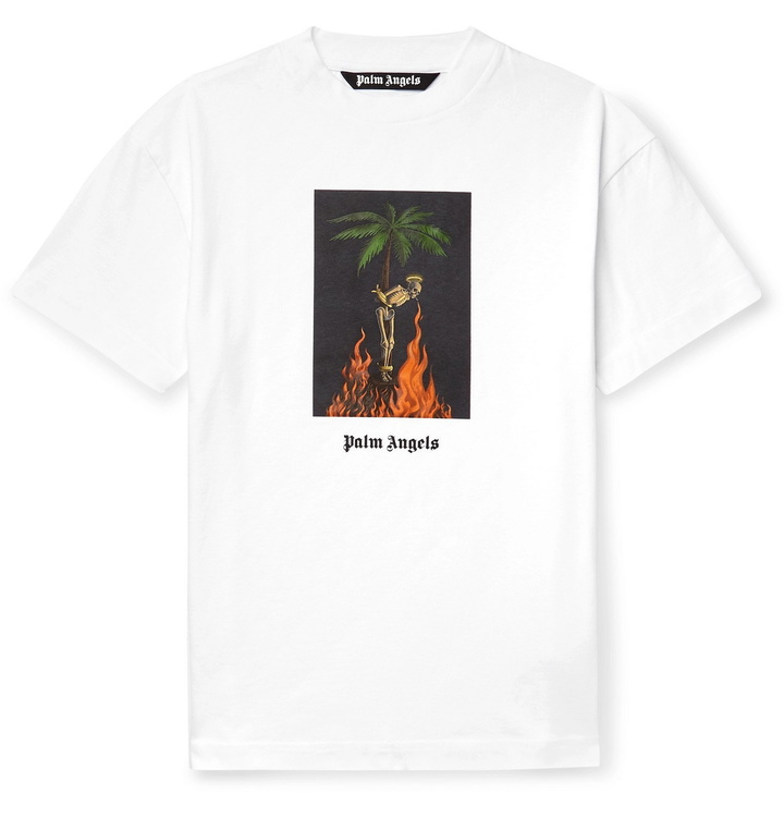 Photo: Palm Angels - Oversized Printed Cotton-Jersey T-Shirt - White