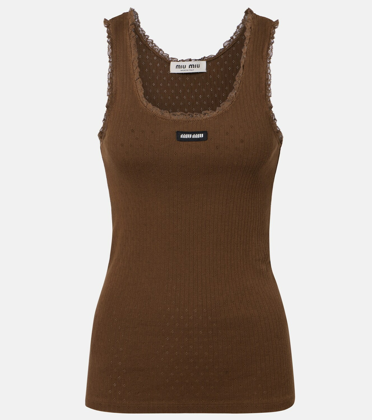 Miu Miu Lace-trimmed pointelle cotton tank top