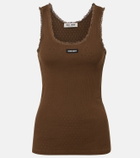 Miu Miu Lace-trimmed pointelle cotton tank top