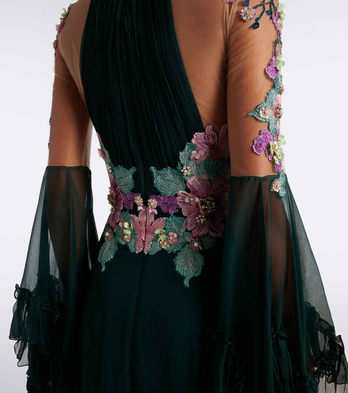 Costarellos Embellished floral-appliqué silk gown