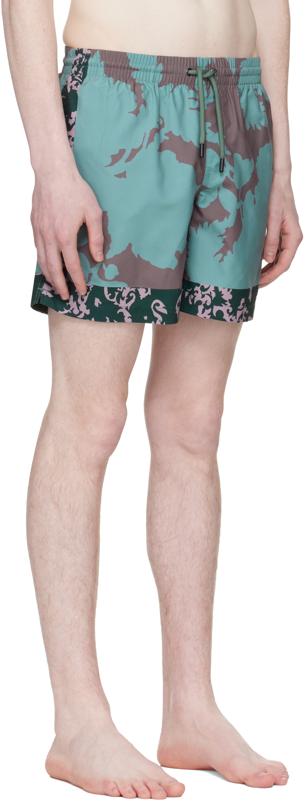 Dries Van Noten Blue & Green Printed Swim Shorts