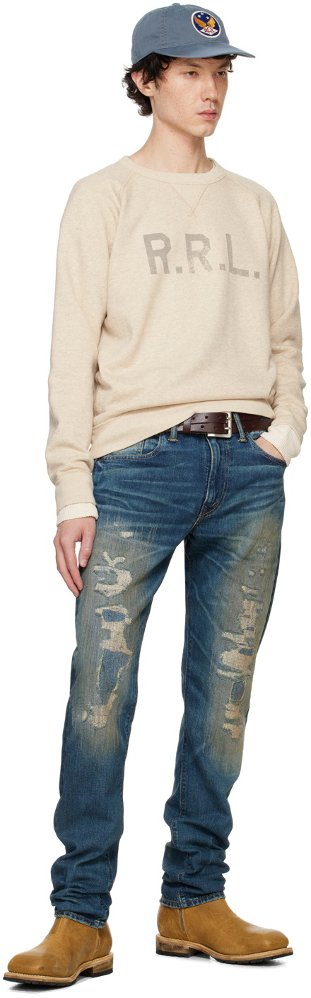 RRL Blue High Slim Brannon Repaired Jeans