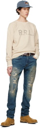 RRL Blue High Slim Brannon Repaired Jeans