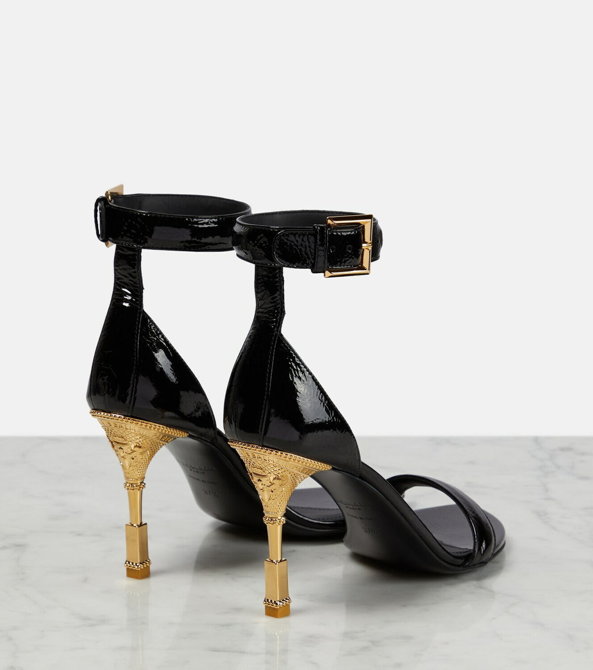 BALMAIN 25S HIGH HEEL SANDALS 95MM IN GOLD GLOSSY CALFSKIN