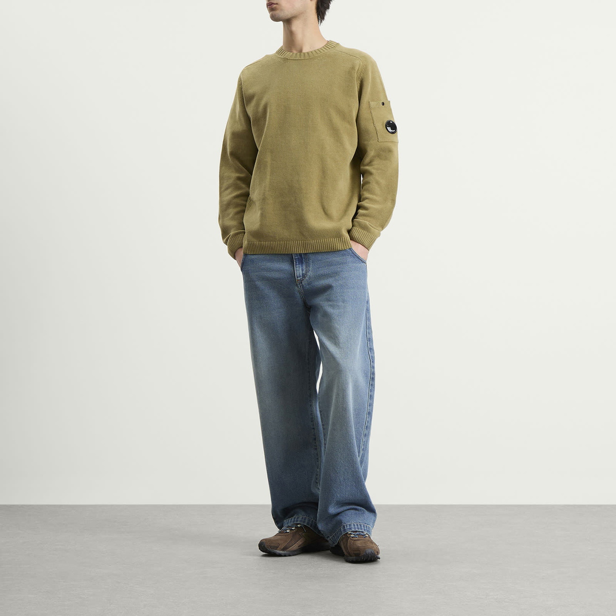 C.P. Company Men's Cotton Chenille Crewneck Lens Sweater in Dried