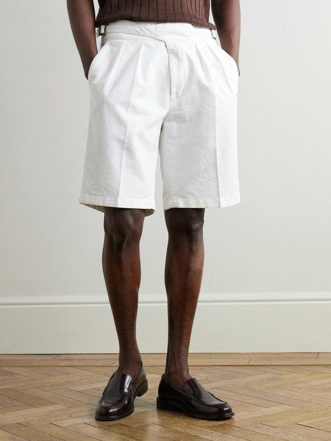 Rubinacci - Manny Straight-Leg Pleated Cotton Shorts - White